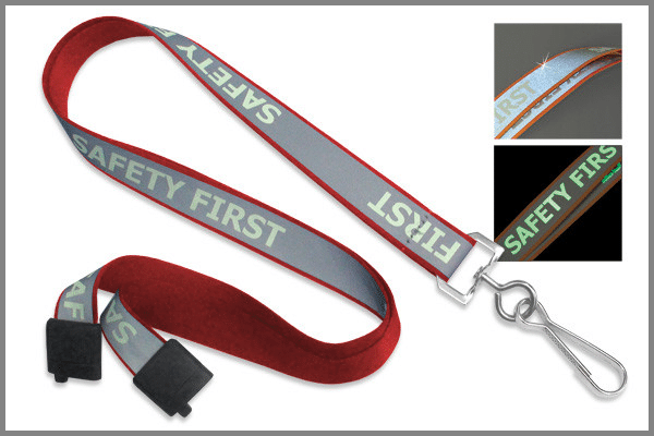 "Safety First" Luminescent Imprint Reflective Lanyards - Red