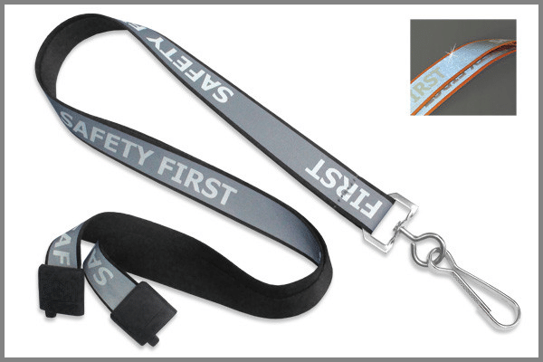 "Safety First" Reflective Lanyards - Black