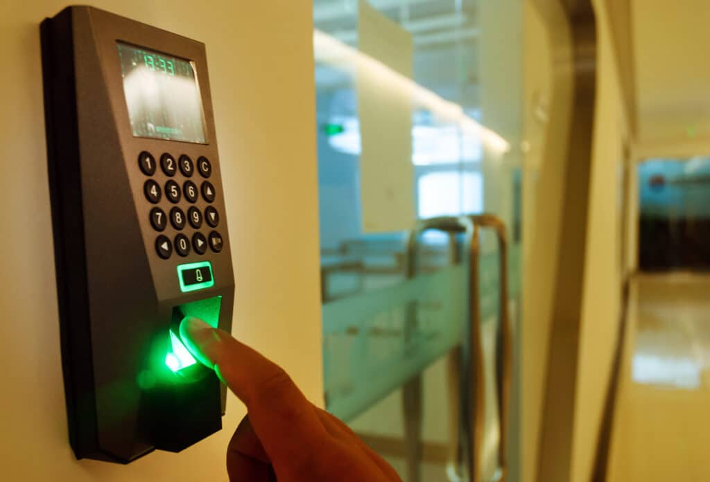 Biometric access reader at a secured door