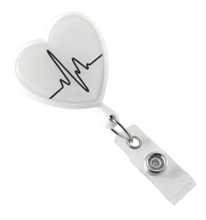 White EKG Heart Shaped Badge Reel
